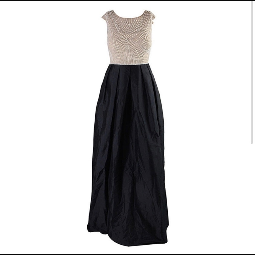 Adriana Papell Tan black flare dress Pearl
